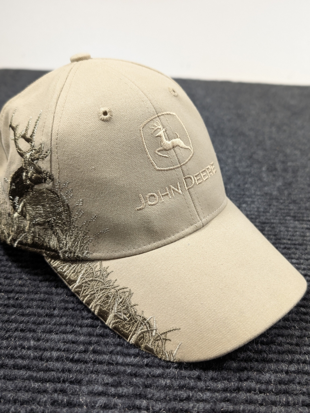 NWT John Deere Khaki Embroidered Elk Hat Camo Trim Cap